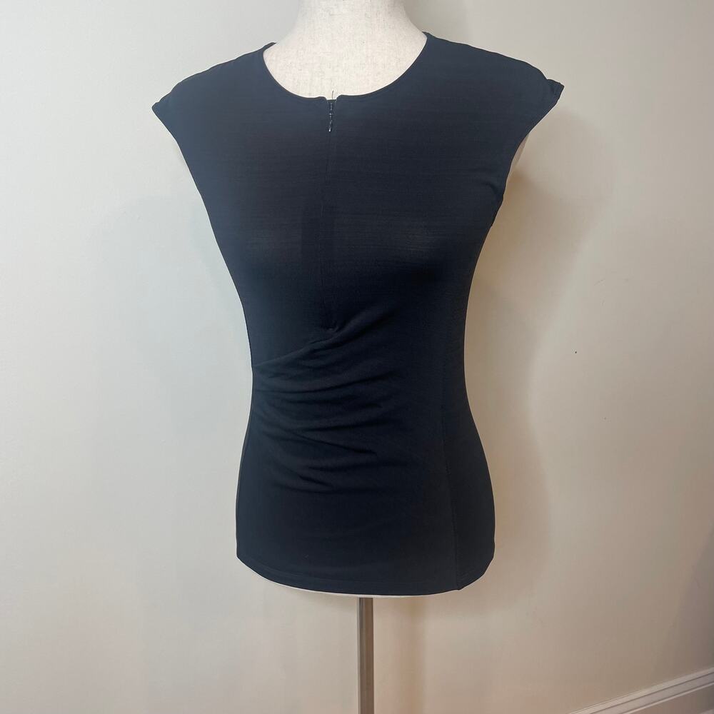 Athleta Pacifica Ruched Rash Guard 1/2 Zip Black Top Sz XS